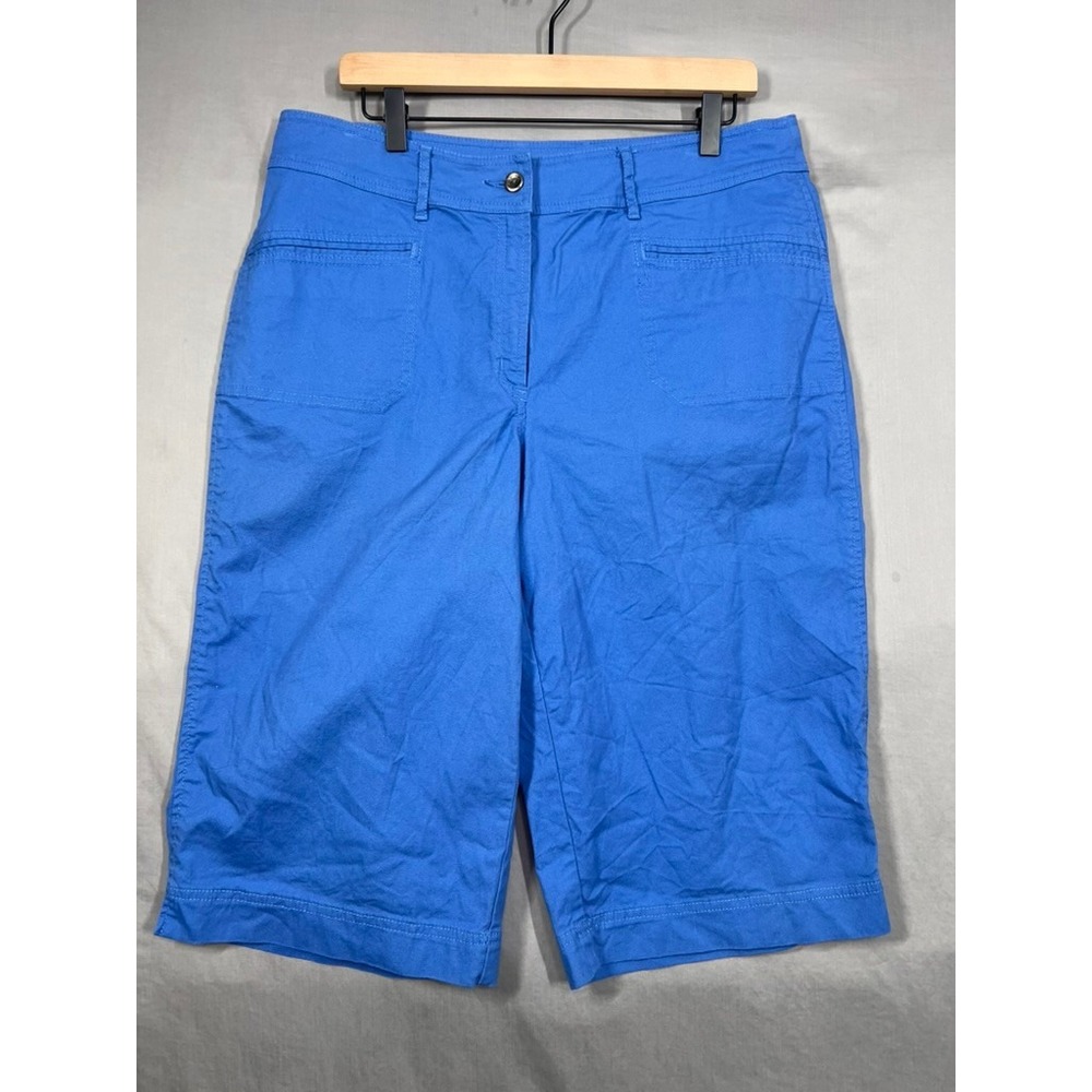 Chicos Blue Bermuda Shorts Womens Size 3 Large Cotton Stretch Knee Length Pocket